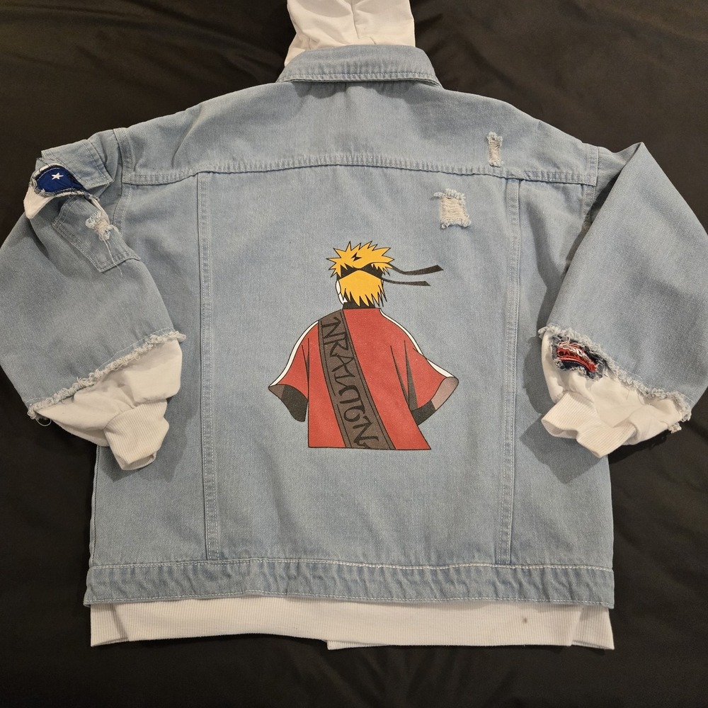 Anime Naruto Akatsuki Hole Denim Jacket Cosplay Hoodies Uzumaki Sakura‎ XXL